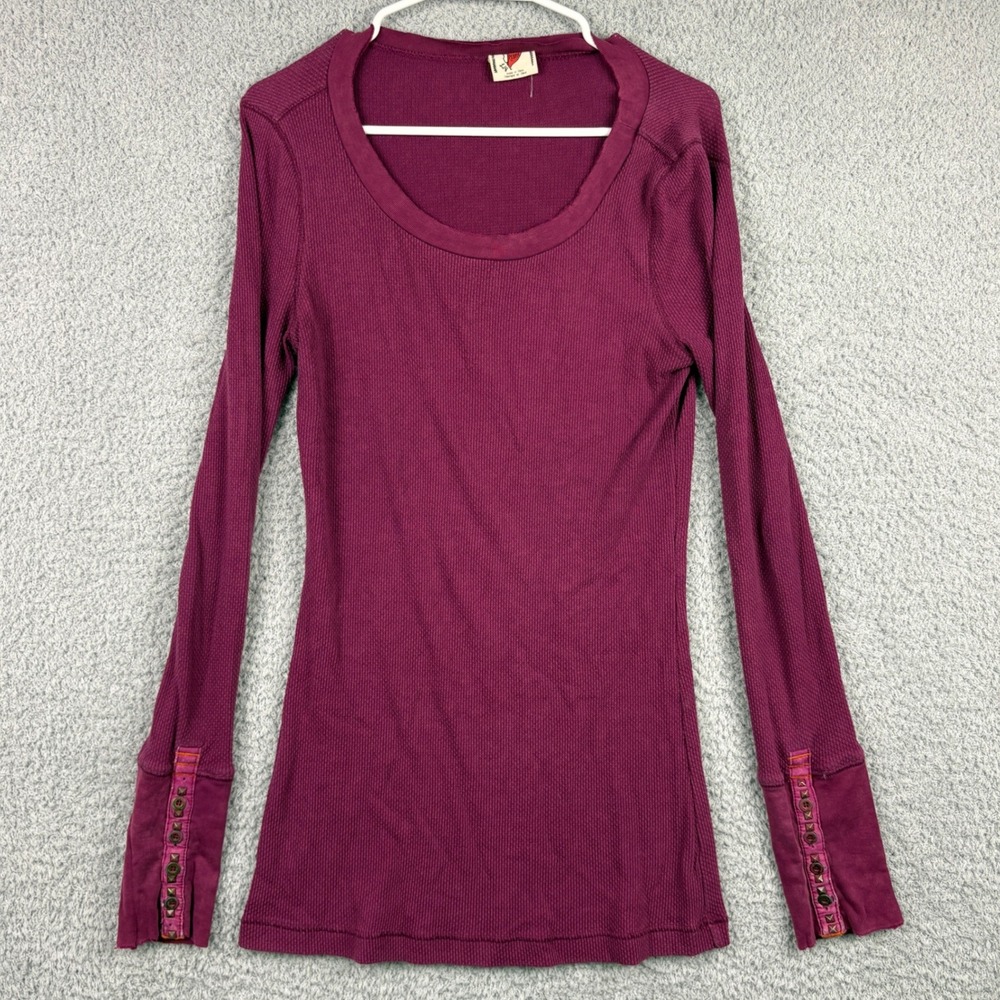 Free People Thermal Womens Large Purple Sweater Studded ASO Bella Swan Waffle - Picture 1 of 7